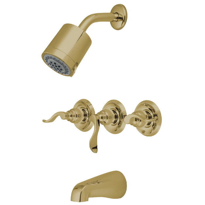 Kingston Tulare KB8232NFL - NuWave French Triple-Handle Tub and Shower Faucet, Polished Brass