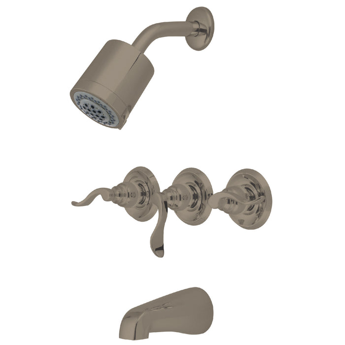 Kingston Tulare KB8238NFL - NuWave French Triple-Handle Tub and Shower Faucet, Brushed Nickel