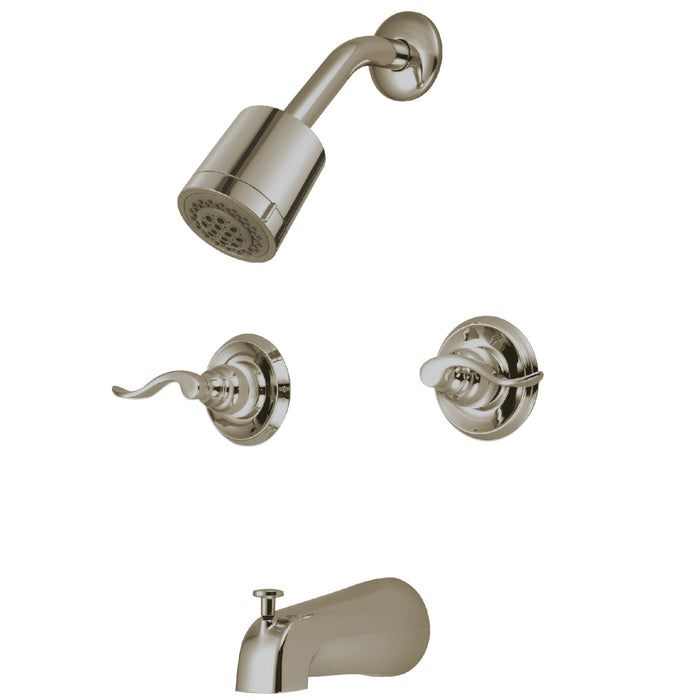 Kingston Tulare KB8248NFL - NuWave French Double-Handle Tub and Shower Faucet, Brushed Nickel