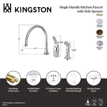 Kingston Brass Chatham KB828 Single-Handle 3-Hole Widespread