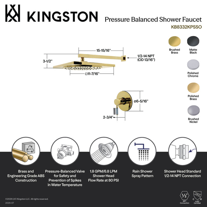 Kingston Verona KB8331KPSSO Single-Handle Pressure Balanced Shower Faucet, Polished Chrome