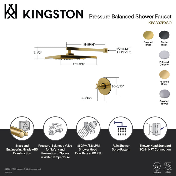 Kingston Metropolitan KB8337BXSO Single-Handle Pressure Balanced Shower Faucet, Brushed Brass