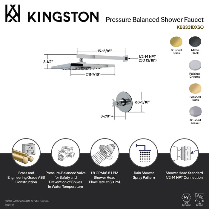 Kingston Concord KB8337DXSO Single-Handle Pressure Balanced Shower Faucet, Brushed Brass