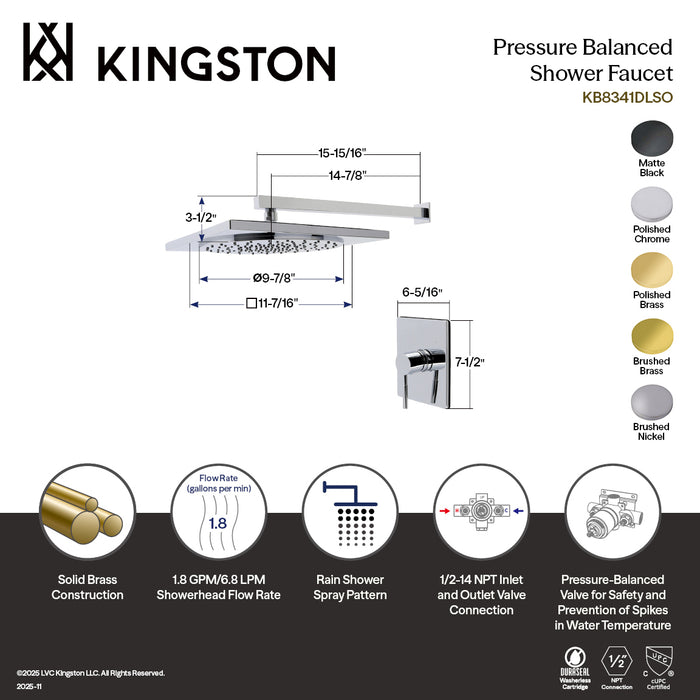 Kingston Sona KB8341DLSO - Concord Single-Handle Pressure Balanced Shower Faucet, Polished Chrome