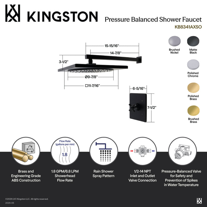 Kingston Sona KB8347BXSO - Metropolitan Single-Handle Pressure Balanced Shower Faucet, Brushed Brass