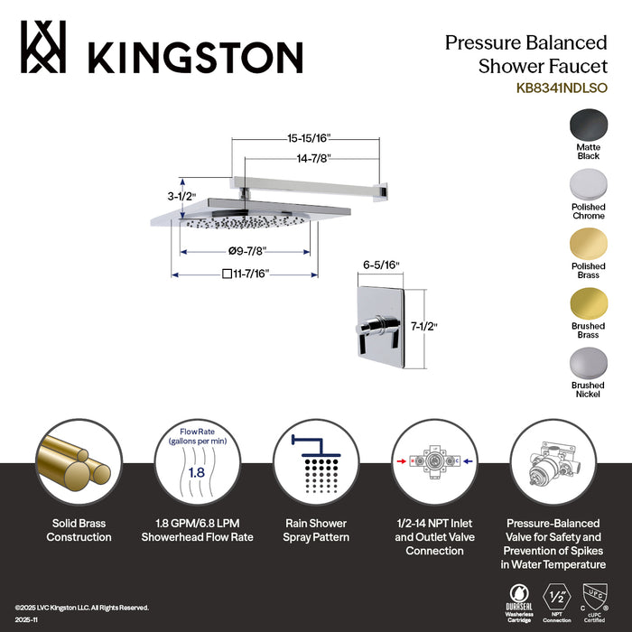 Kingston Sona KB8348NDLSO - NuvoFusion Single-Handle Pressure Balanced Shower Faucet, Brushed Nickel