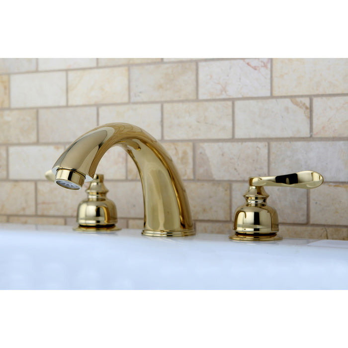Kingston Tulare KB8362NFL - NuWave French Two-Handle 3-Hole Deck Mount Roman Tub Faucet, Polished Brass