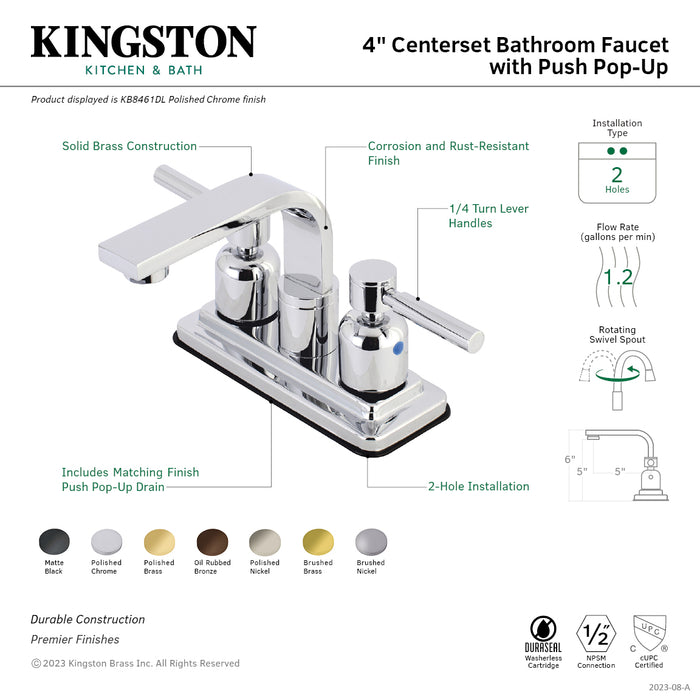 Concord KB8462DL Two-Handle 2-Hole Deck Mount 4" Centerset Bathroom Faucet with Push Pop-Up, Polished Brass
