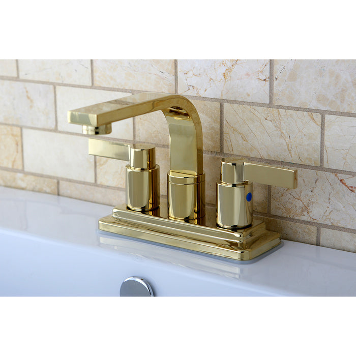 Kingston Sona KB8462NDL - NuvoFusion Double-Handle 3-Hole Deck Mount 4-Inch Centerset Bathroom Faucet with Push-Up Pop-Up, Polished Brass