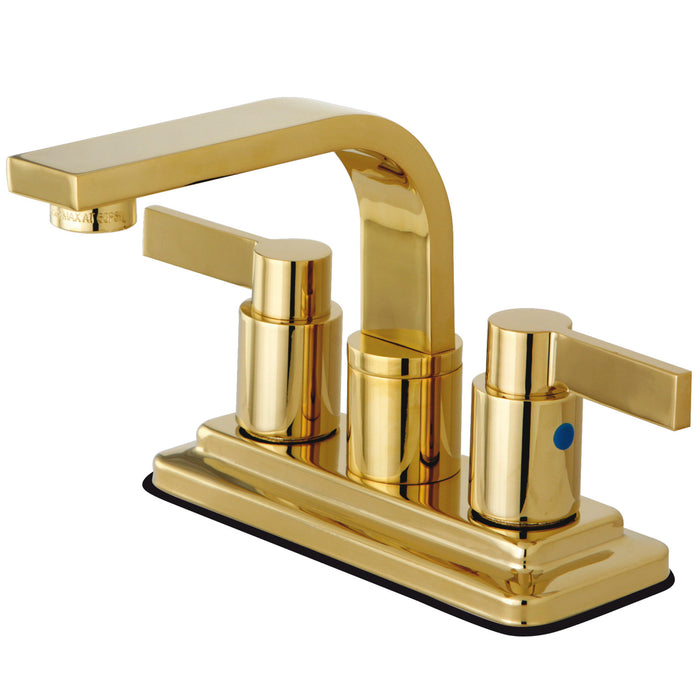 NuvoFusion KB8462NDL Two-Handle 2-Hole Deck Mount 4" Centerset Bathroom Faucet with Push Pop-Up, Polished Brass