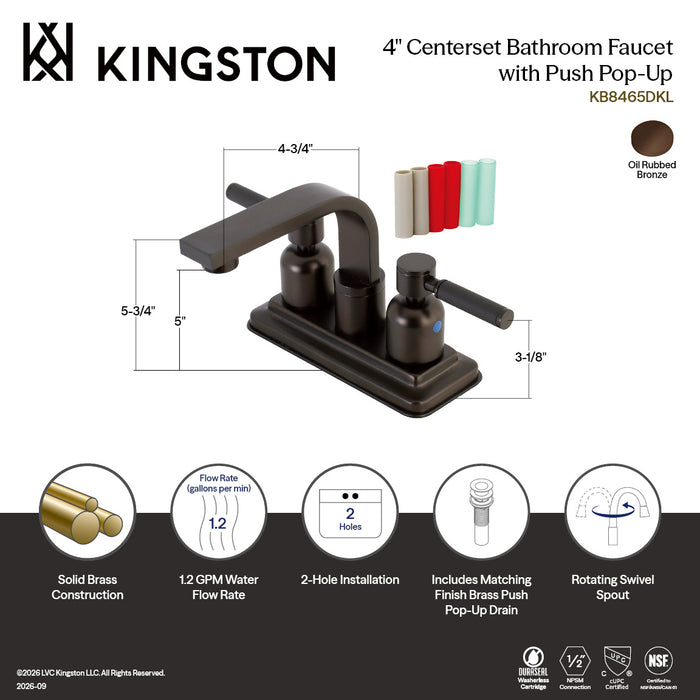 Kingston Kaiser KB8465DKL Double-Handle 3-Hole Deck Mount 4-Inch Centerset Bathroom Faucet with Push-Up Pop-Up, Oil Rubbed Bronze