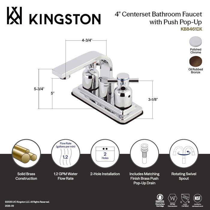 Kingston Sona KB8465DX - Concord Double-Handle 3-Hole Deck Mount 4-Inch Centerset Bathroom Faucet with Push-Up Pop-Up, Oil Rubbed Bronze