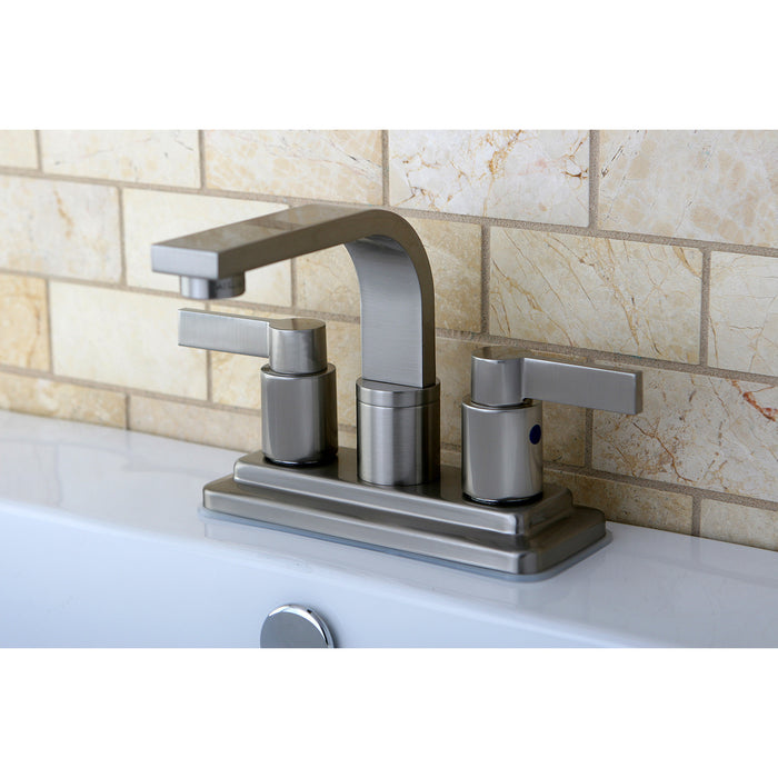 NuvoFusion KB8468NDL Two-Handle 2-Hole Deck Mount 4" Centerset Bathroom Faucet with Push Pop-Up, Brushed Nickel