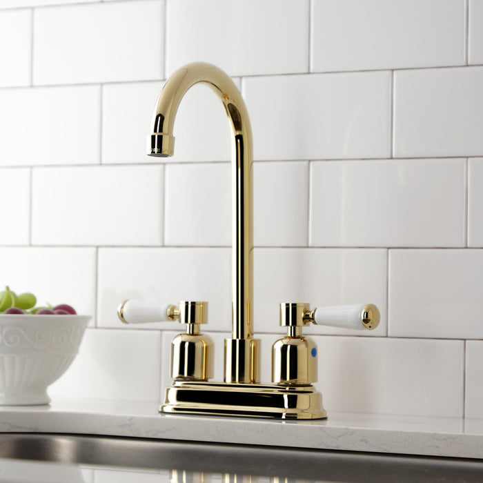 Kingston Tulare KB8492DPL - Paris Two-Handle 2-Hole Deck Mount Bar Faucet, Polished Brass