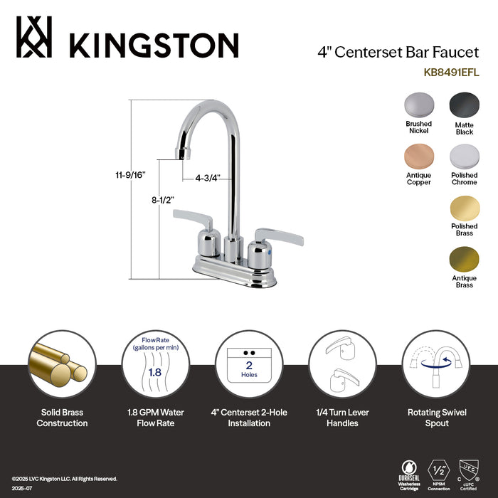 Kingston Tulare KB8492EFL - Centurion Two-Handle 2-Hole Deck Mount Bar Faucet, Polished Brass
