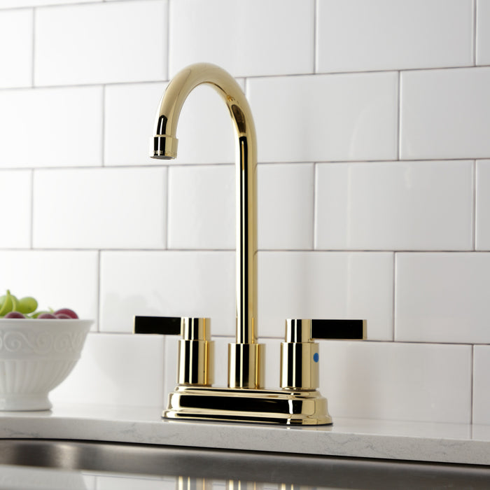Kingston Tulare KB8492NDL - NuvoFusion Two-Handle 2-Hole Deck Mount Bar Faucet, Polished Brass