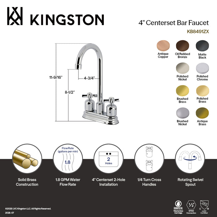Kingston Tulare KB8492ZX - Millennium Two-Handle 2-Hole Deck Mount Bar Faucet, Polished Brass