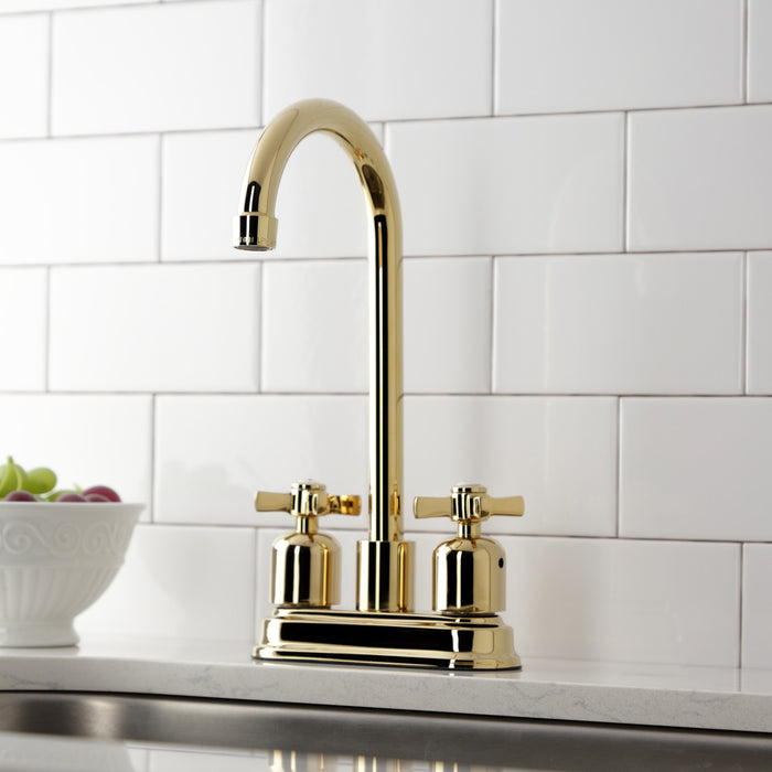 Kingston Tulare KB8492ZX - Millennium Two-Handle 2-Hole Deck Mount Bar Faucet, Polished Brass