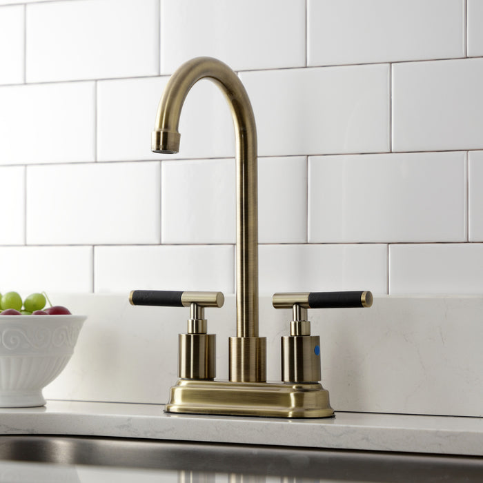 Kingston Tulare KB8493CKL - Kaiser Two-Handle 2-Hole Deck Mount Bar Faucet, Antique Brass