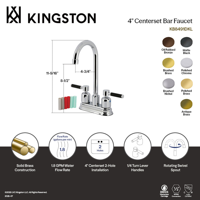 Kingston Tulare KB8493DKL - Kaiser Two-Handle 2-Hole Deck Mount Bar Faucet, Antique Brass