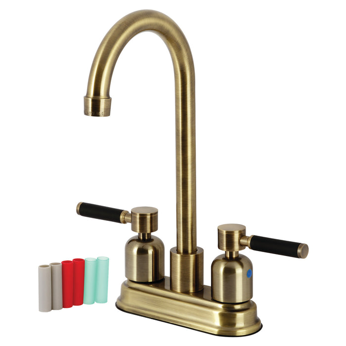 Kingston Tulare KB8493DKL - Kaiser Two-Handle 2-Hole Deck Mount Bar Faucet, Antique Brass
