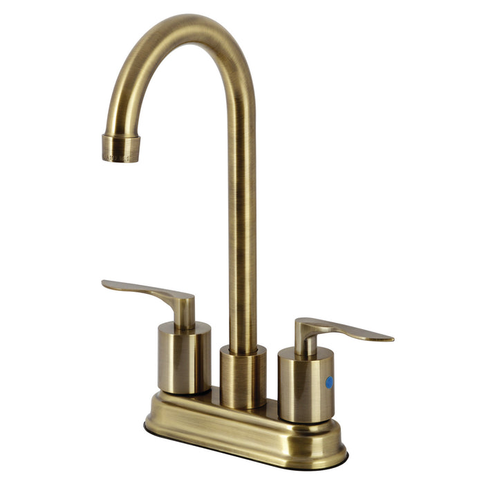 Kingston Tulare KB8493SVL - Serena Two-Handle 2-Hole Deck Mount Bar Faucet, Antique Brass