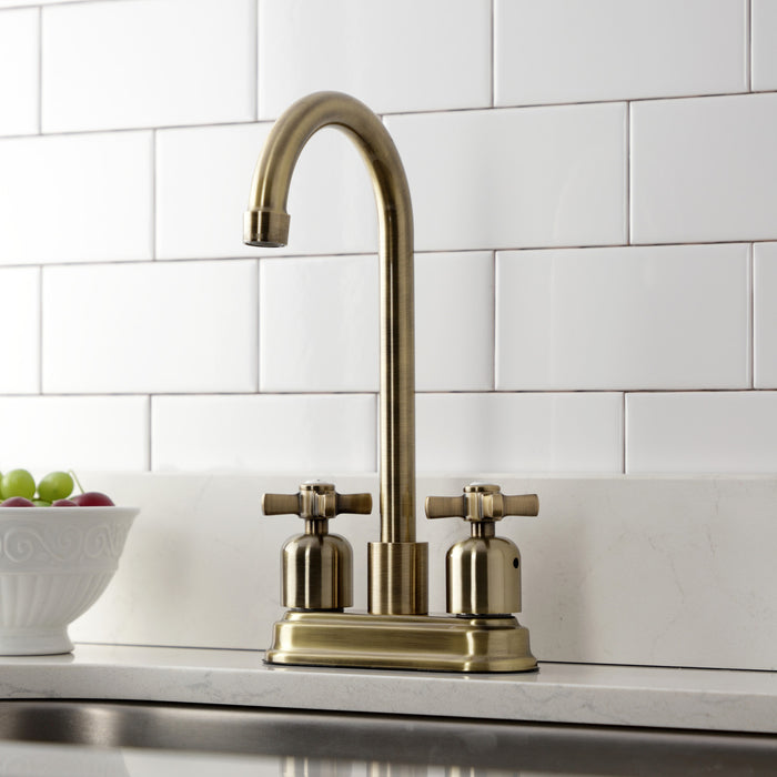 Kingston Tulare KB8493ZX - Millennium Two-Handle 2-Hole Deck Mount Bar Faucet, Antique Brass