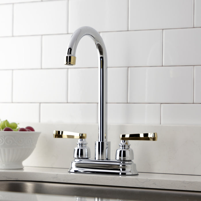 Kingston Tulare KB8494FL - Royale Two-Handle 2-Hole Deck Mount Bar Faucet, Polished Chrome/Polished Brass