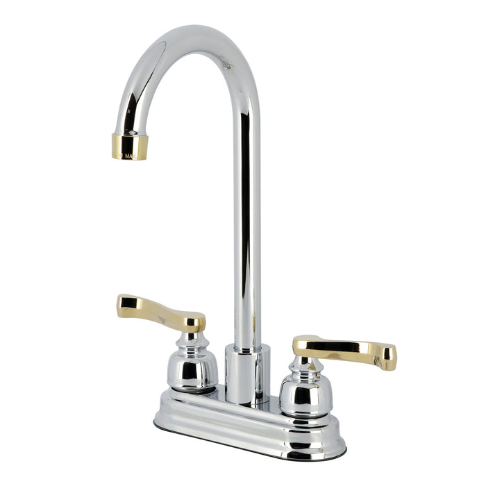 Kingston Tulare KB8494FL - Royale Two-Handle 2-Hole Deck Mount Bar Faucet, Polished Chrome/Polished Brass