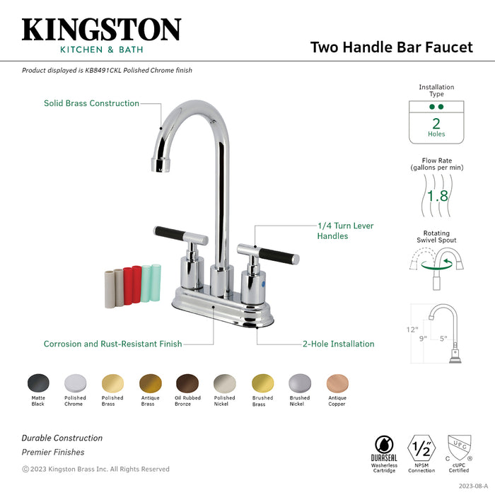 Kingston Tulare KB8495CKL - Kaiser Two-Handle 2-Hole Deck Mount Bar Faucet, Oil Rubbed Bronze