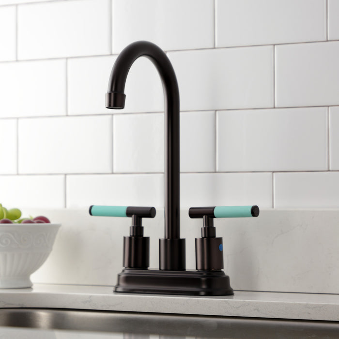 Kingston Tulare KB8495CKL - Kaiser Two-Handle 2-Hole Deck Mount Bar Faucet, Oil Rubbed Bronze