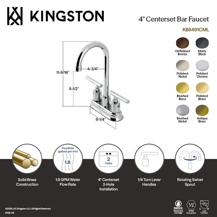 Kingston Sona KB8495CML - Manhattan Two-Handle 2-Hole Deck Mount Bar Faucet, Oil Rubbed Bronze