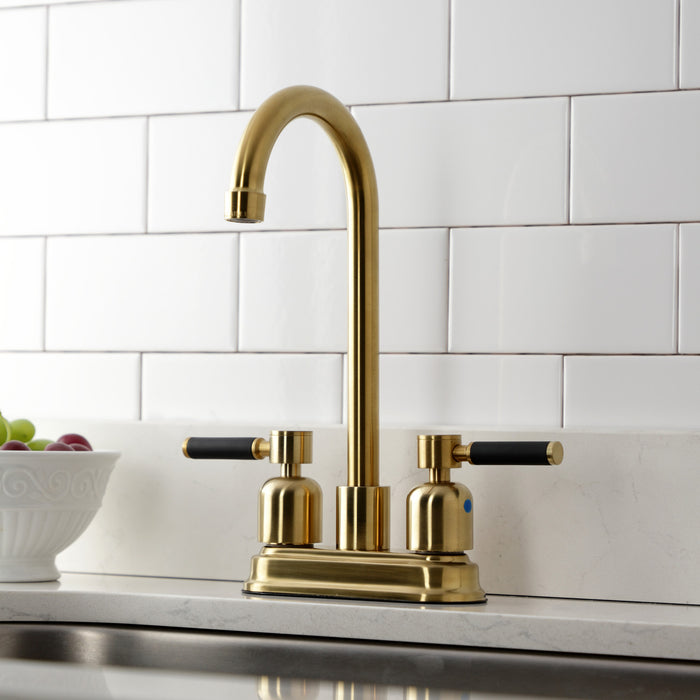 Kingston Tulare KB8497DKL - Kaiser Two-Handle 2-Hole Deck Mount Bar Faucet, Brushed Brass