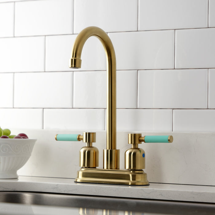 Kingston Tulare KB8497DKL - Kaiser Two-Handle 2-Hole Deck Mount Bar Faucet, Brushed Brass