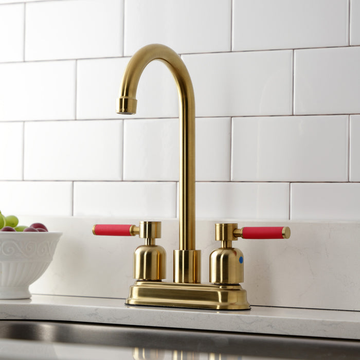 Kingston Tulare KB8497DKL - Kaiser Two-Handle 2-Hole Deck Mount Bar Faucet, Brushed Brass