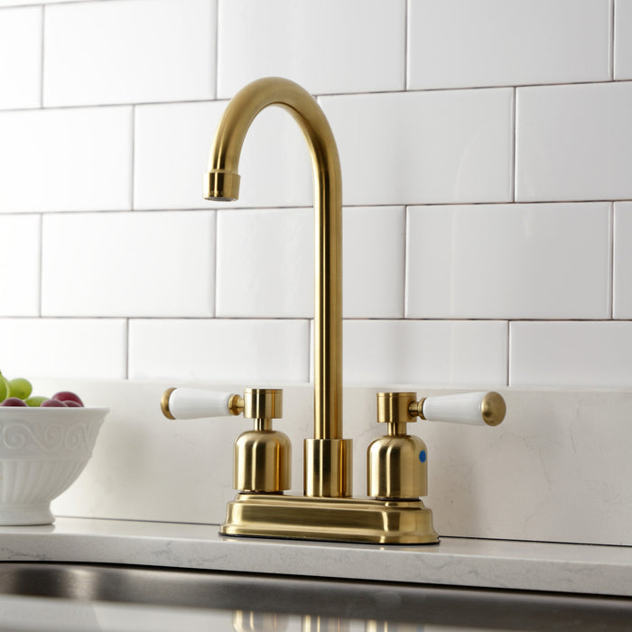 Kingston Tulare KB8497DPL - Paris Two-Handle 2-Hole Deck Mount Bar Faucet, Brushed Brass