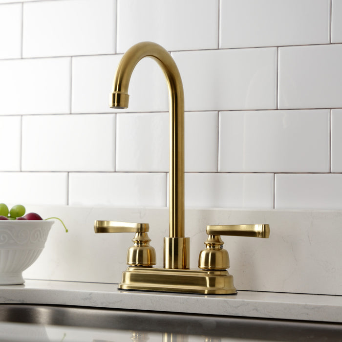 Kingston Tulare KB8497FL - Royale Two-Handle 2-Hole Deck Mount Bar Faucet, Brushed Brass