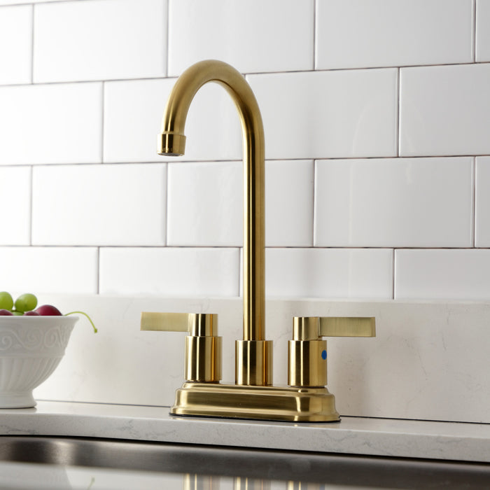 Kingston Tulare KB8497NDL - NuvoFusion Two-Handle 2-Hole Deck Mount Bar Faucet, Brushed Brass