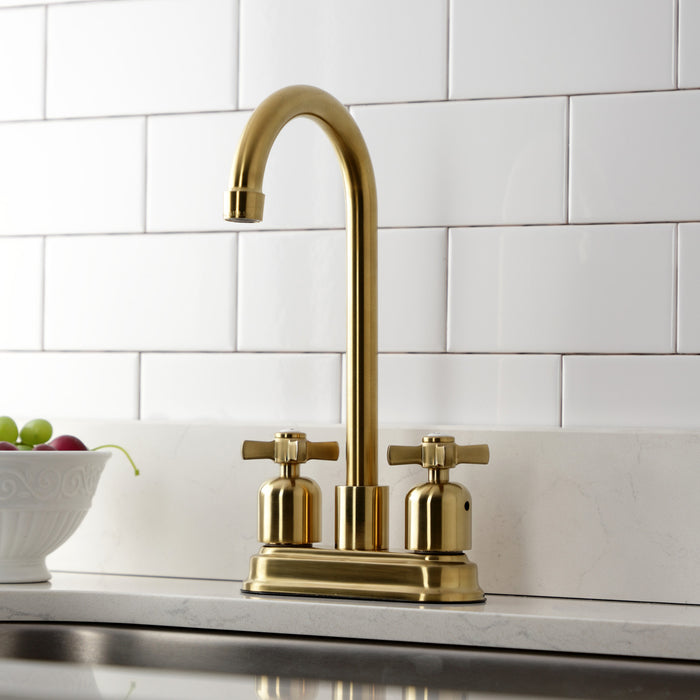 Kingston Tulare KB8497ZX - Millennium Two-Handle 2-Hole Deck Mount Bar Faucet, Brushed Brass