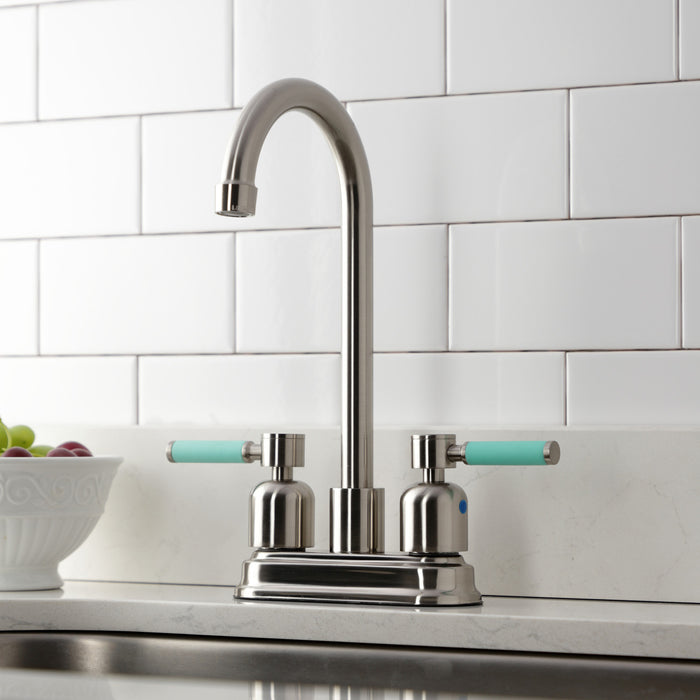 Kingston Tulare KB8498DKL - Kaiser Two-Handle 2-Hole Deck Mount Bar Faucet, Brushed Nickel