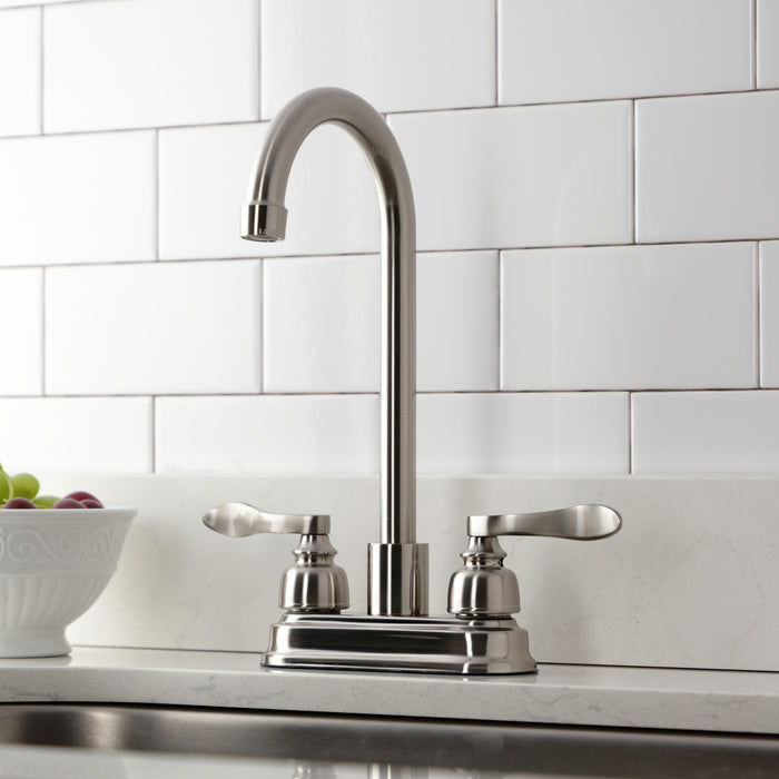 Kingston Tulare KB8498NFL - NuWave French Two-Handle 2-Hole Deck Mount Bar Faucet, Brushed Nickel