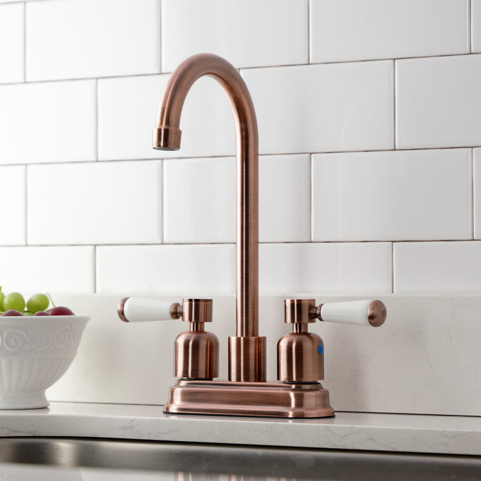 Kingston Tulare KB849DPLAC - Paris Two-Handle 2-Hole Deck Mount Bar Faucet, Antique Copper