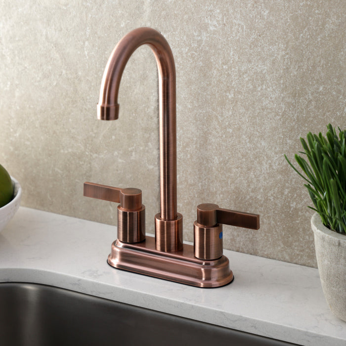 Kingston Tulare KB849NDLAC - NuvoFusion Two-Handle 2-Hole Deck Mount Bar Faucet, Antique Copper