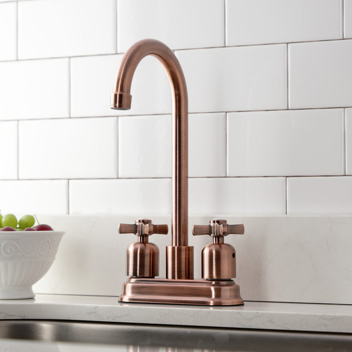 Kingston Tulare KB849ZXAC - Millennium Two-Handle 2-Hole Deck Mount Bar Faucet, Antique Copper