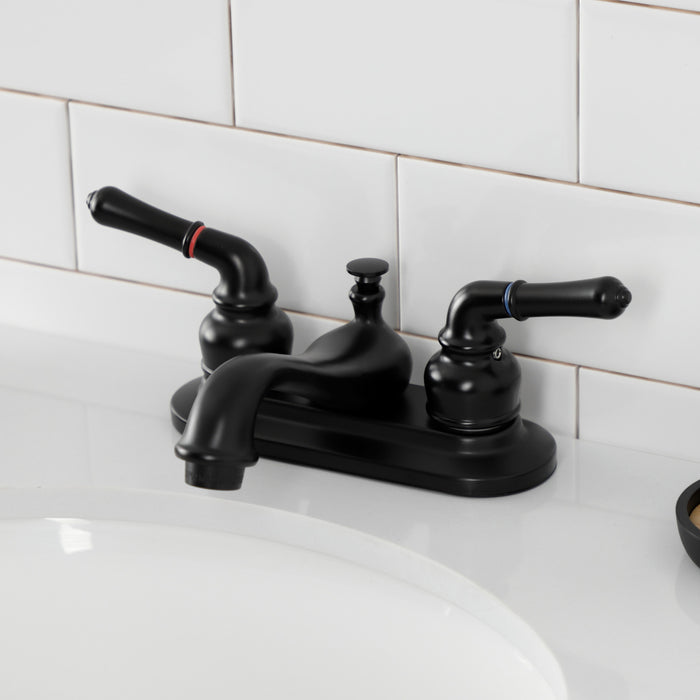 Kingston Tulare KB8600 - Royale Double-Handle 3-Hole Deck Mount 4-Inch Centerset Bathroom Faucet with Pop-Up Drain, Matte Black