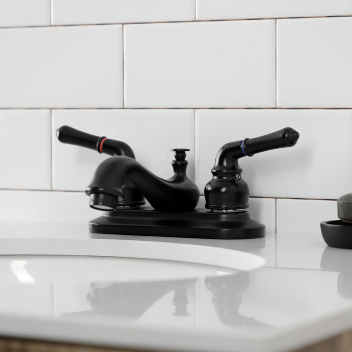 Kingston Tulare KB8600 - Royale Double-Handle 3-Hole Deck Mount 4-Inch Centerset Bathroom Faucet with Pop-Up Drain, Matte Black