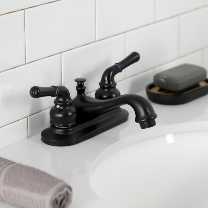 Kingston Tulare KB8600 - Royale Double-Handle 3-Hole Deck Mount 4-Inch Centerset Bathroom Faucet with Pop-Up Drain, Matte Black