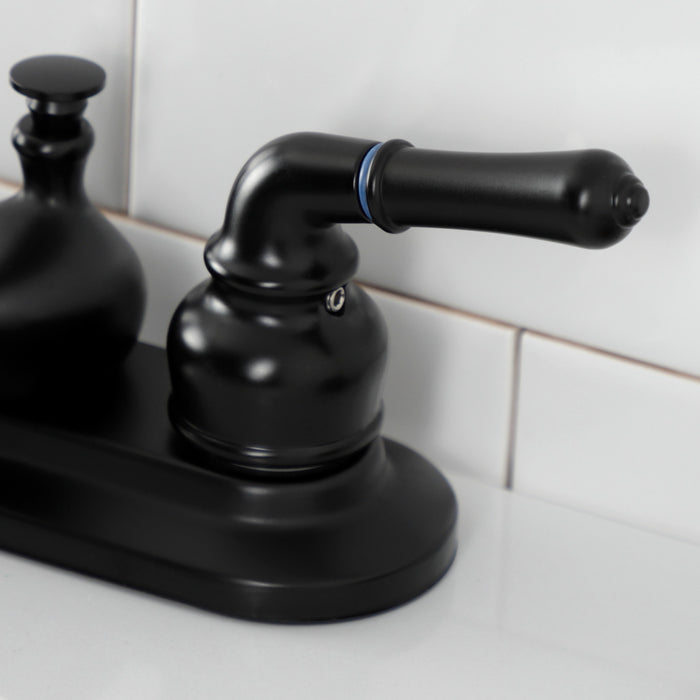 Kingston Tulare KB8600 - Royale Double-Handle 3-Hole Deck Mount 4-Inch Centerset Bathroom Faucet with Pop-Up Drain, Matte Black