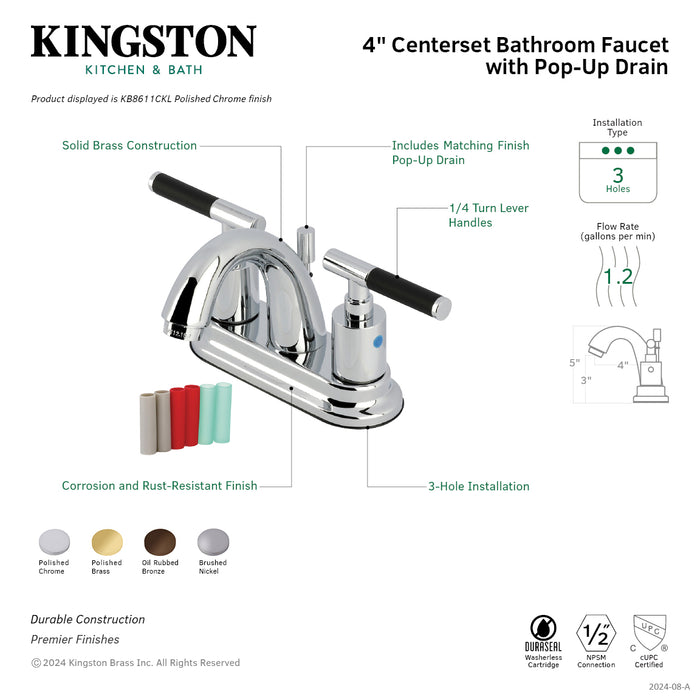 Kingston Tulare KB8611CKL - Kaiser Double-Handle 3-Hole Deck Mount 4-Inch Centerset Bathroom Faucet with Pop-Up Drain, Polished Chrome
