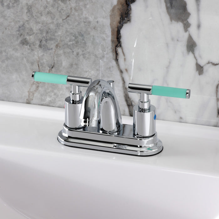 Kingston Tulare KB8611CKL - Kaiser Double-Handle 3-Hole Deck Mount 4-Inch Centerset Bathroom Faucet with Pop-Up Drain, Polished Chrome